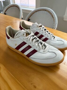 adidas Samba Sneakers - White with Burgundy Stripes